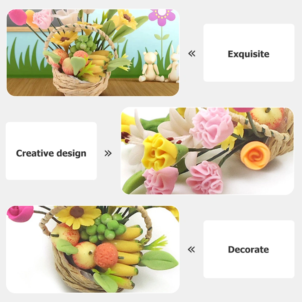 Artificial Flower Decor False Flower Basket Miniature Fake Fruits Decor