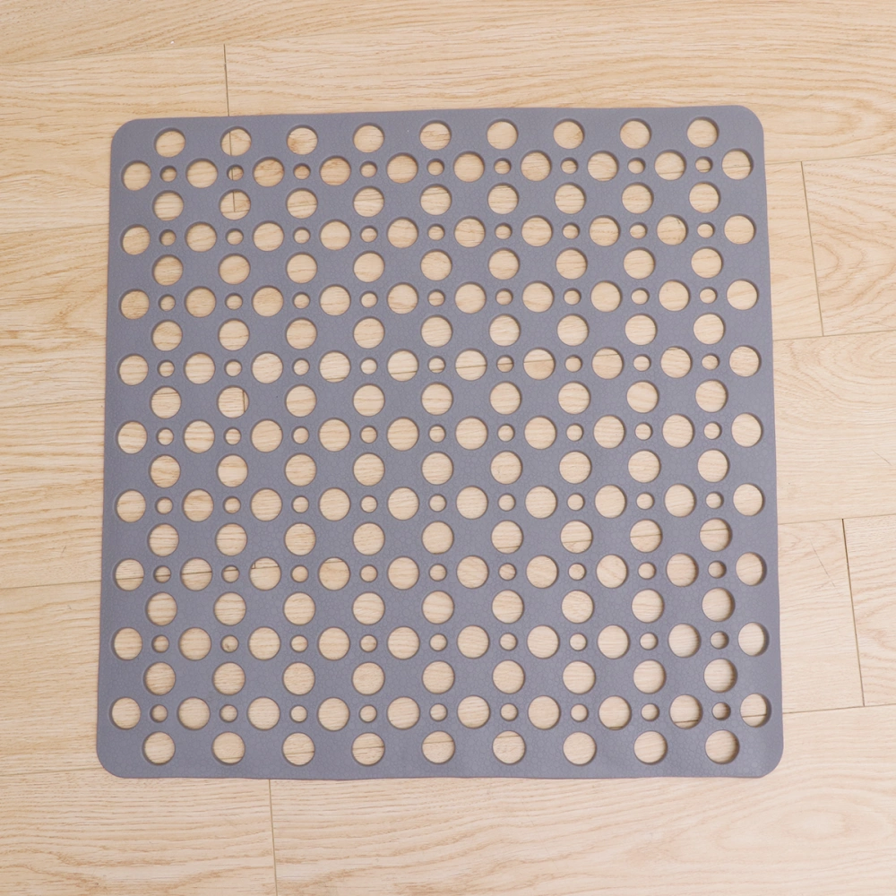 1pc Bathroom Floor Mat Suction Cup Foot Pad Anti-slip Hollow out Bathing Foot Carpet for Home Hotel Grey 53x53cm