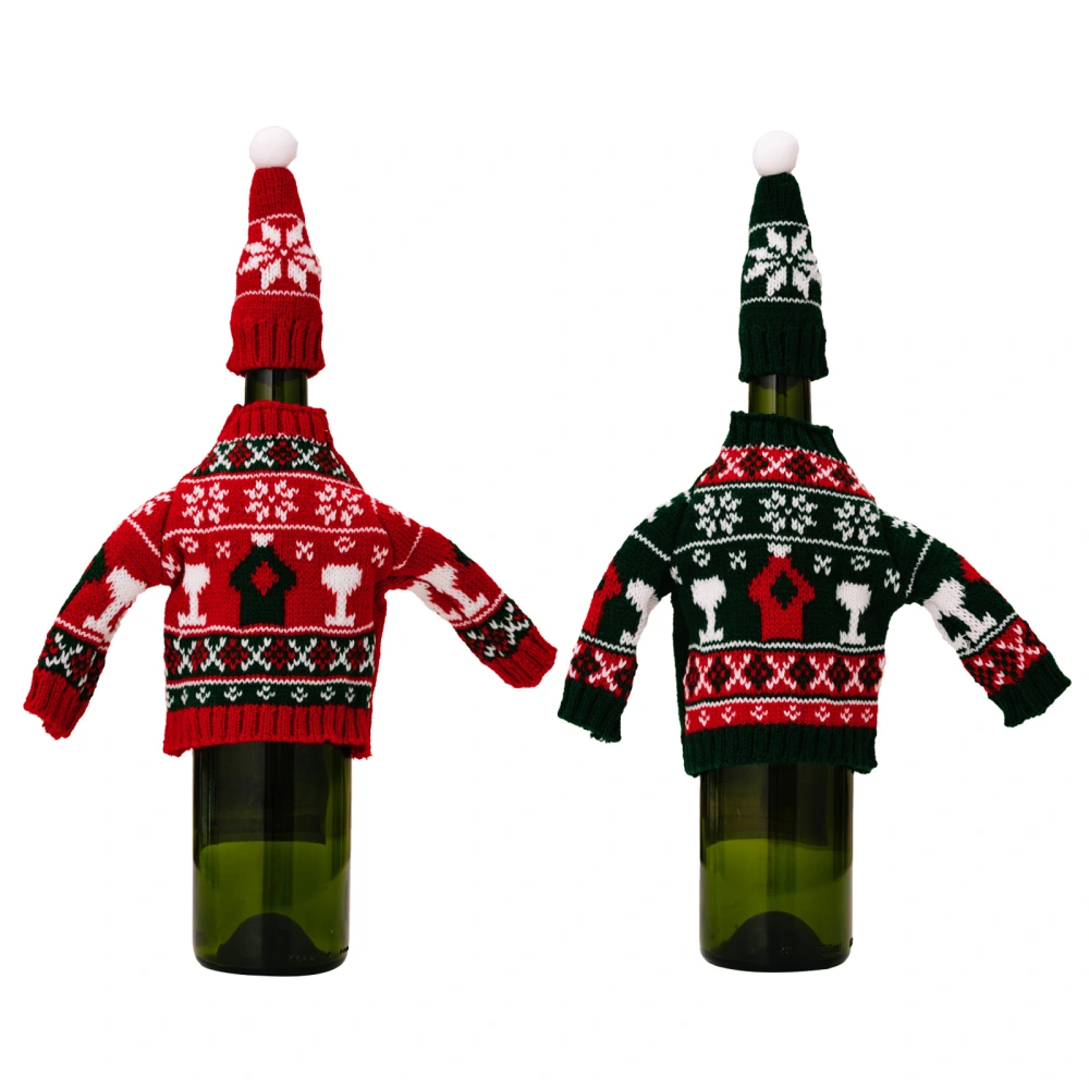 1 Set of Wine Bottle Mini Knit Cover Christmas Wine Bottle Cover Clothes Decors Party Supply