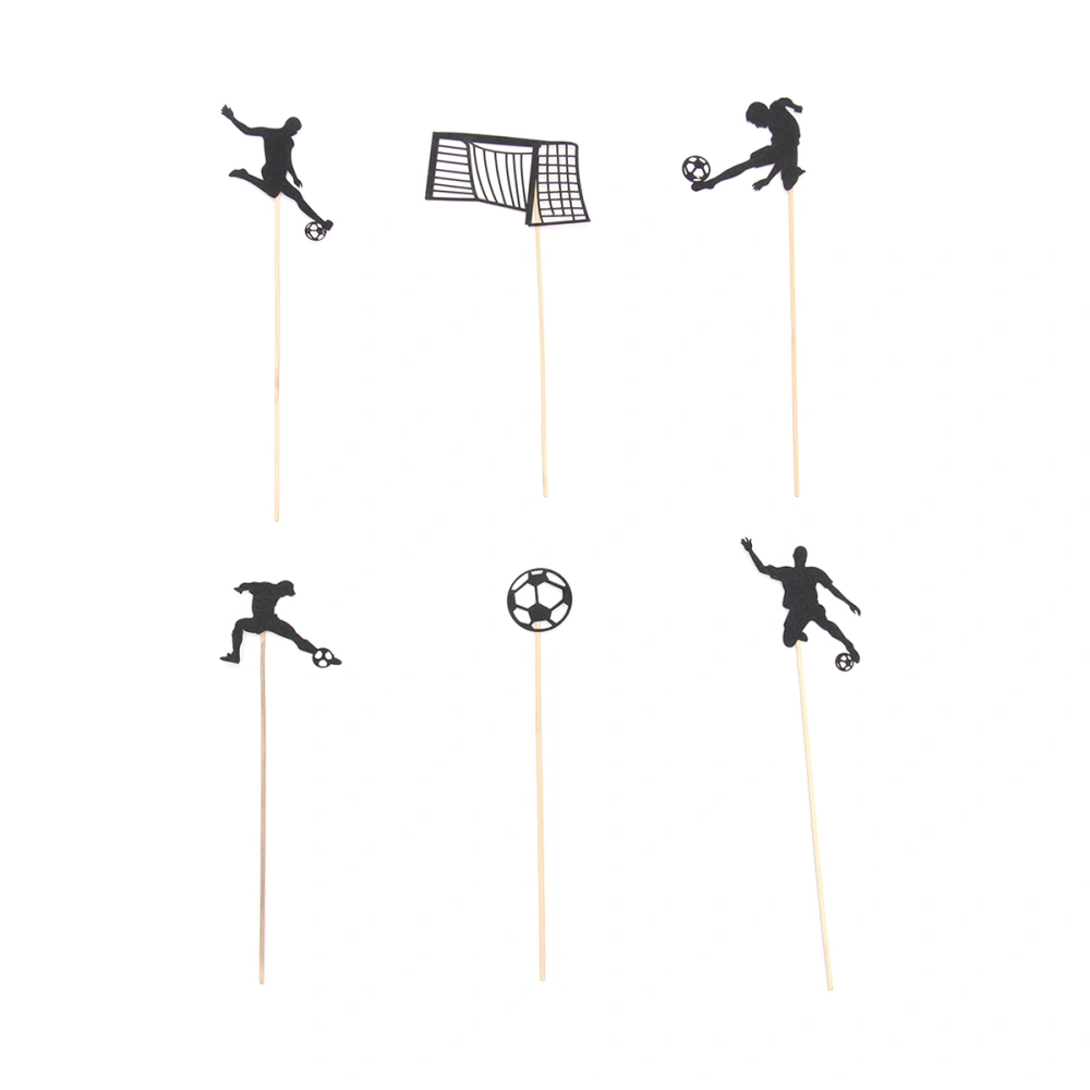 1 Set/6pcs Cake Topper Cupcake Picks Cake Decor  Soccer Figures Goal for Festival Party (Black)