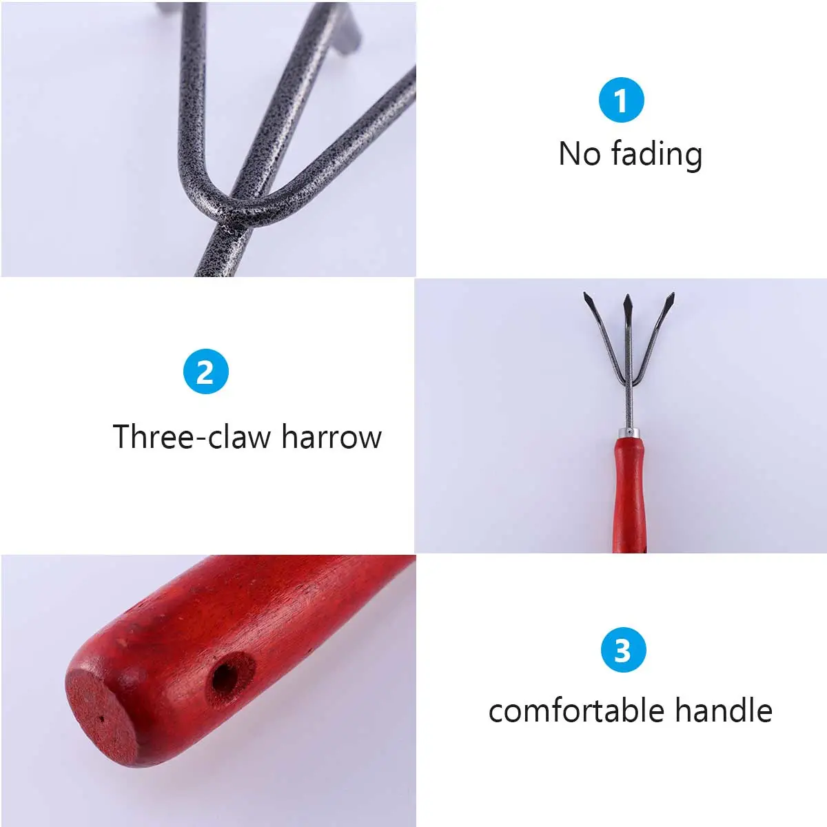 2 PCS Gardening Tools Practical Three-tooth Weeding Rake for Garden Use