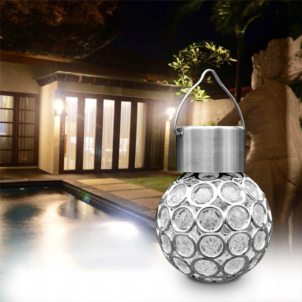 2PCS/Set White Light Solar Power Hollow Hanging Lamp Outdoor Use Decorative Ball Shape Light