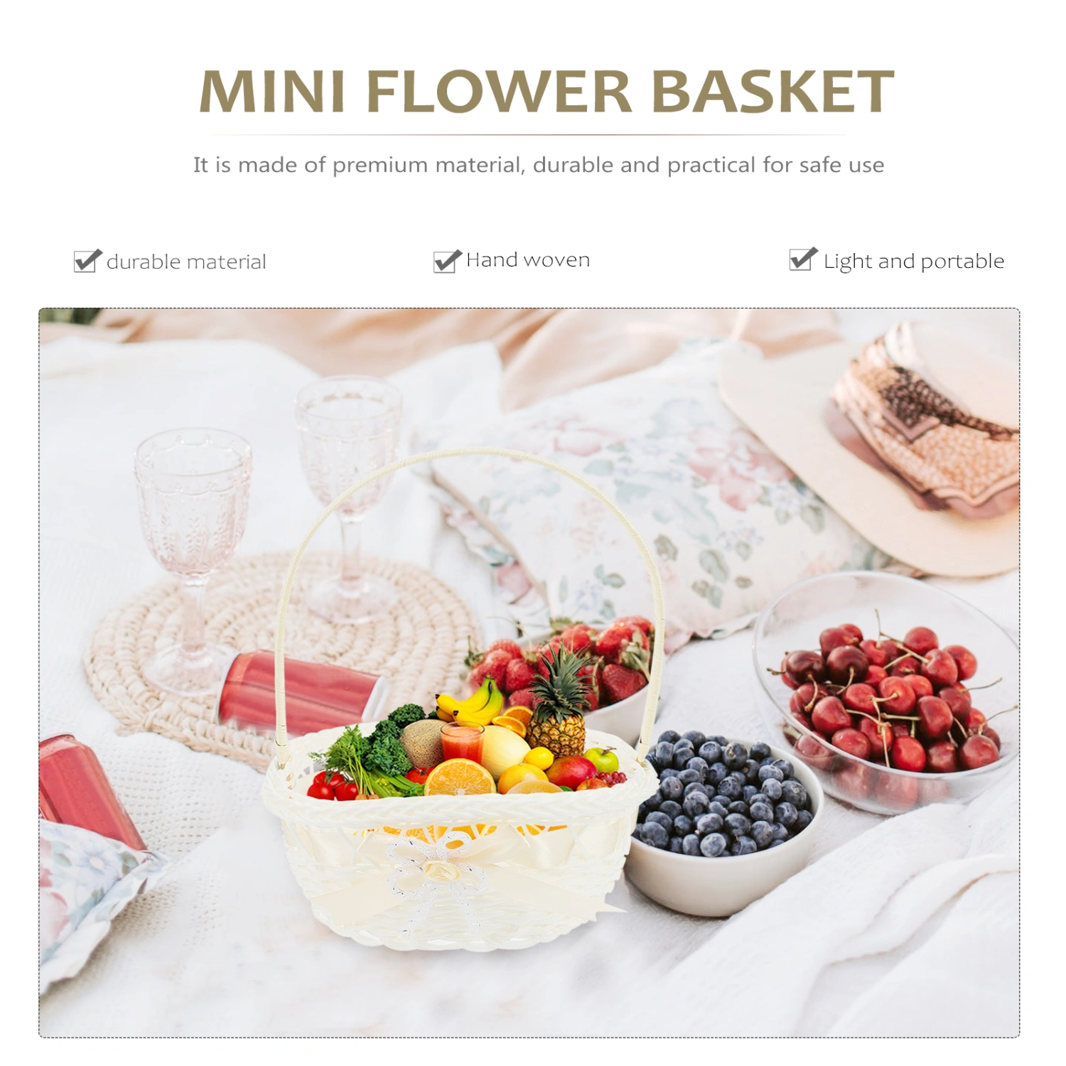 2Pcs Storage Basket Flower Arrangement Woven Flower Basket Woven Picnic Basket with Handle
