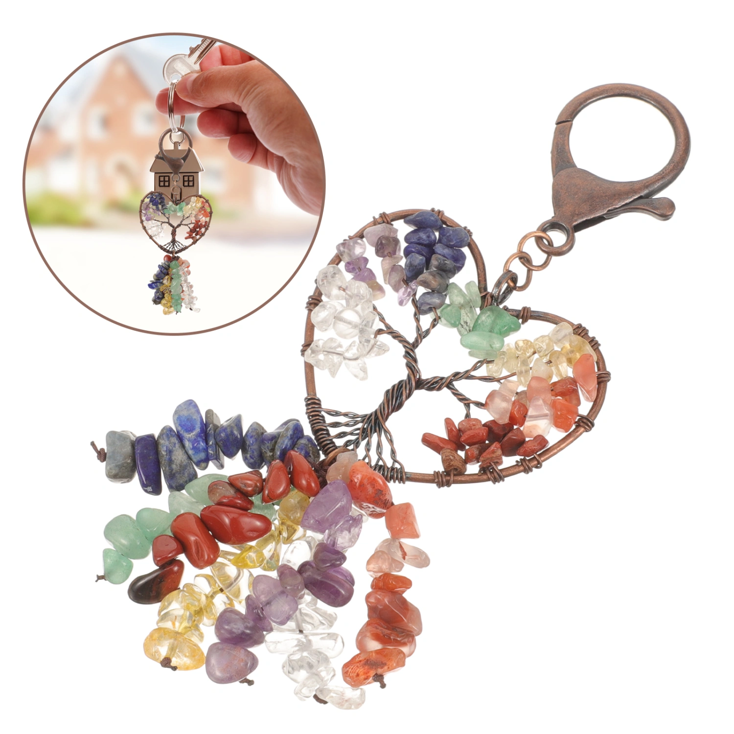 Crystal Keychain Life Trees Keychain Pendant Decorative Natural Mixed Crystal Keychain Hanging Decor