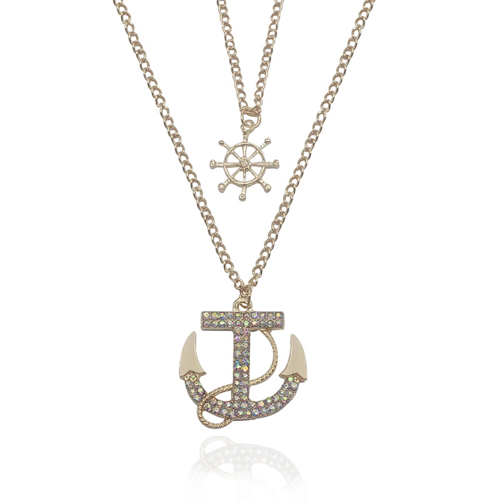 Fashion Multilayer Long Pendant Necklace Vintage Ethnic Boat Anchor Sweater Chain Necklace Jewelry (Colorful Rhinestones)