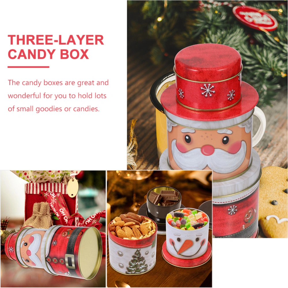 2 Sets of Christmas Theme Candy Box Multi-layer Candy Box Tinplate Candy Container Xmas Gift