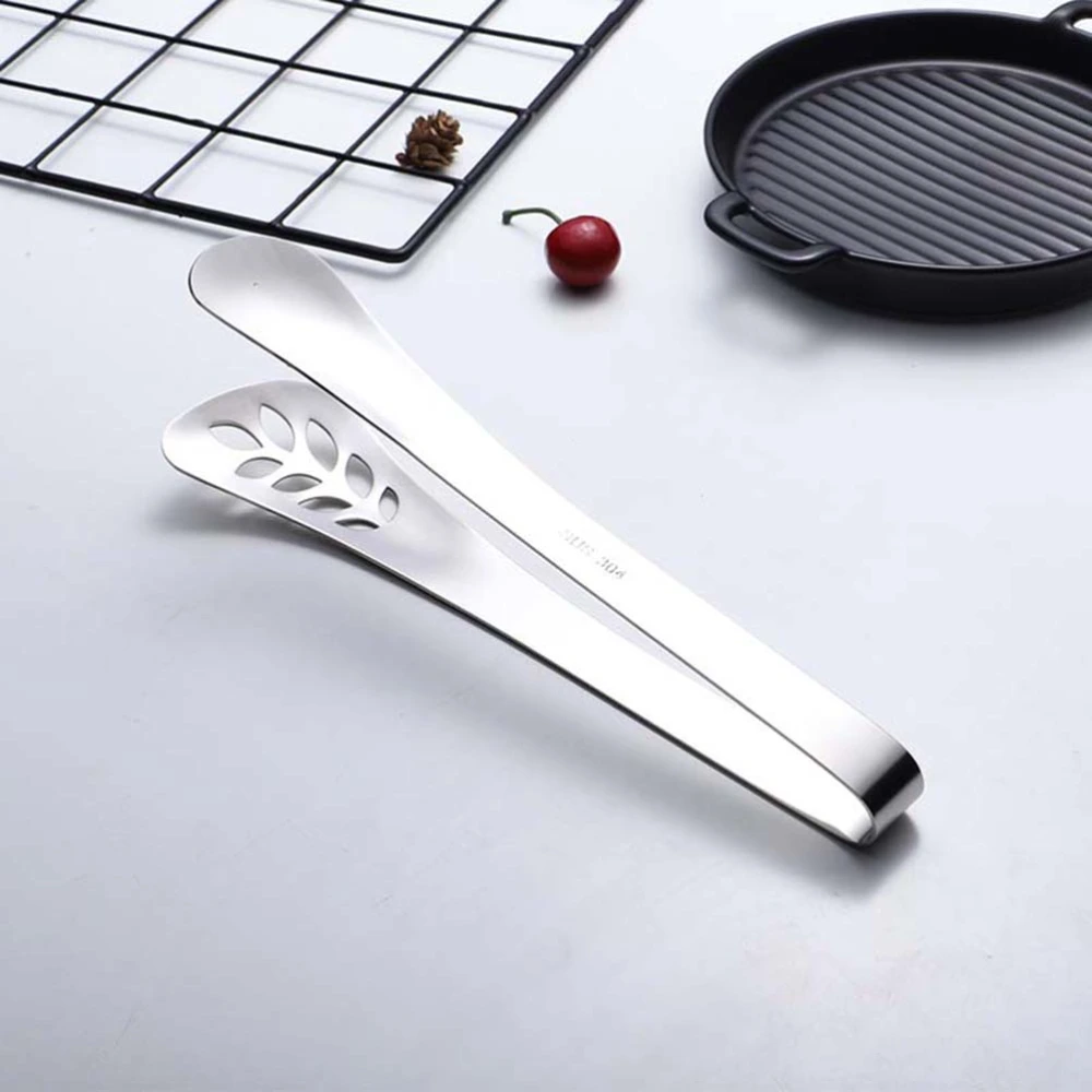 1pc Thicken Leaf Shape Food Clip Stainless Steel Steak Buffet Food Clip for Home Buffet (Silver)