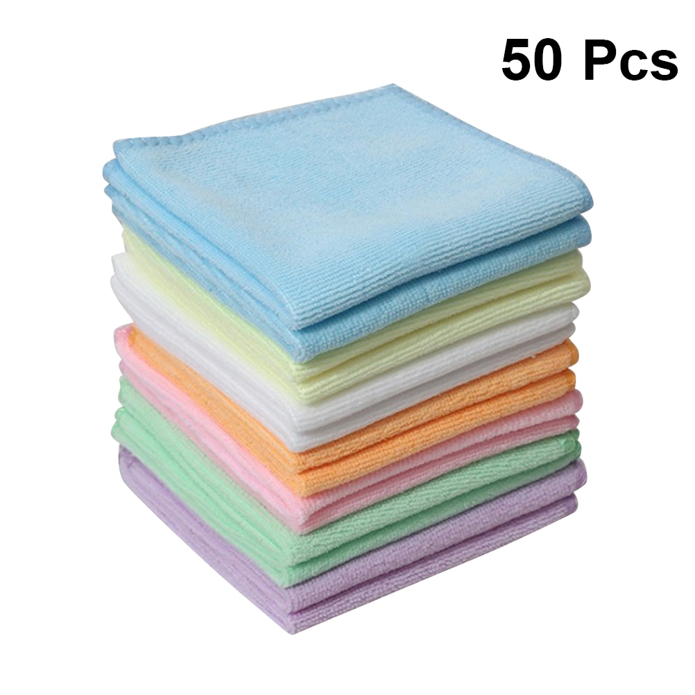 50pcs 140g Square Luxury Microfiber Face Hand Car Cloth Towel House Cleaning Kerchief Dishes Wipe (Mixed Color)