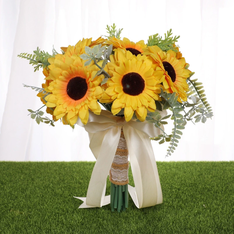 1 Bundle of Bridal Sunflower Bouquet Fake Sunflower Bride Bridesmaid Wedding Party Decor