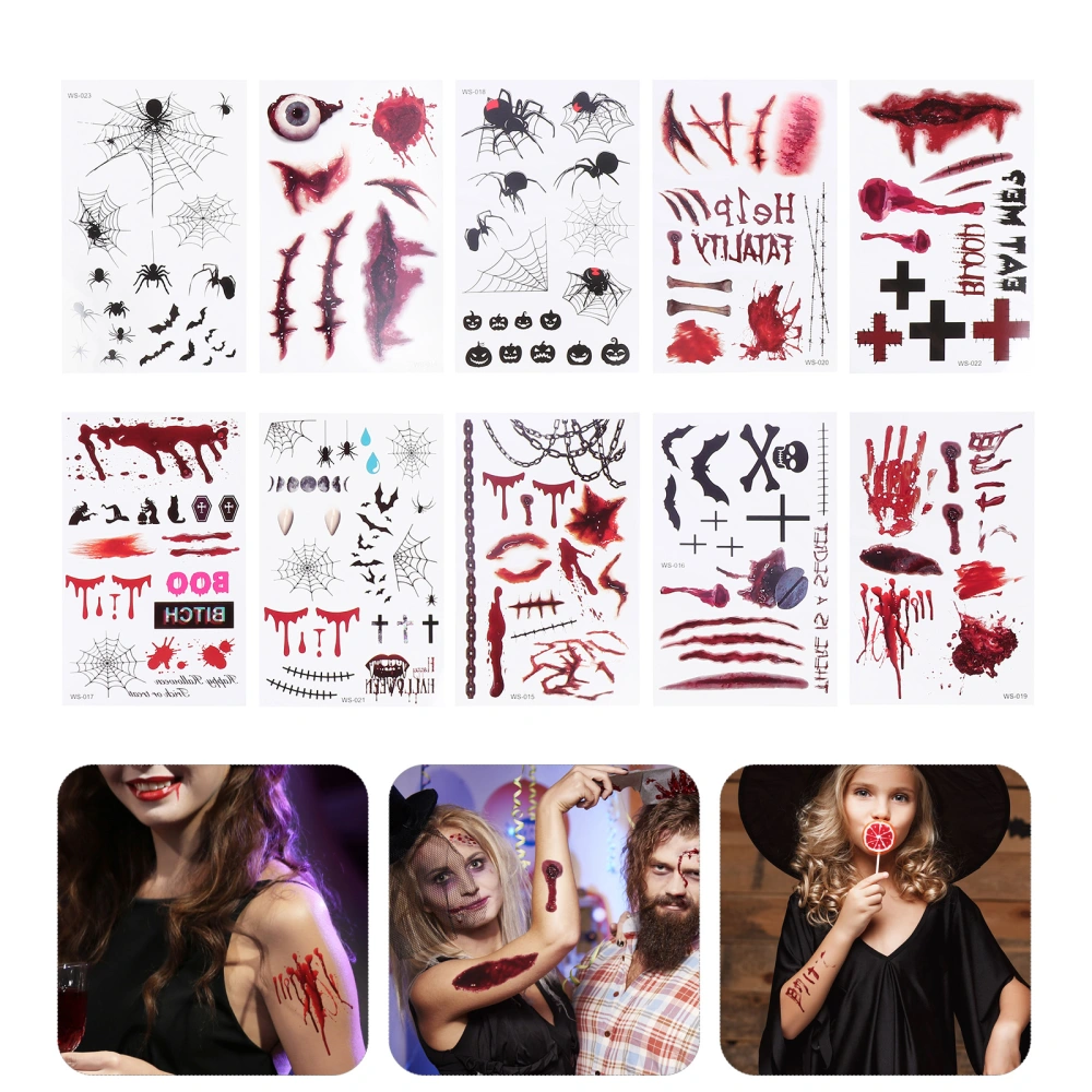 10Pcs Halloween Stickers Waterproof Temporary Tattoos Sticker for Decor