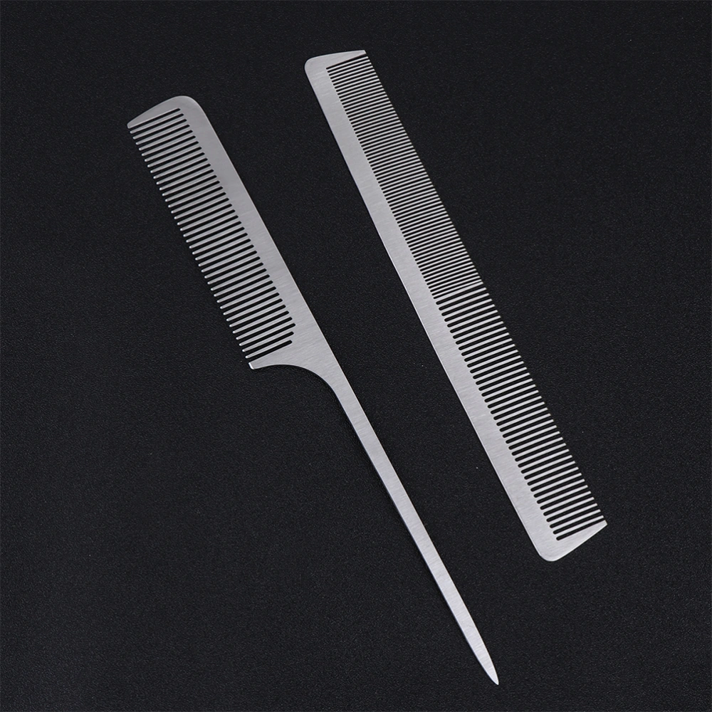 2Pcs Stainless Steel Hair Comb Hairdressing Comb Hair Styling Comb Hair Cutting Steel Comb