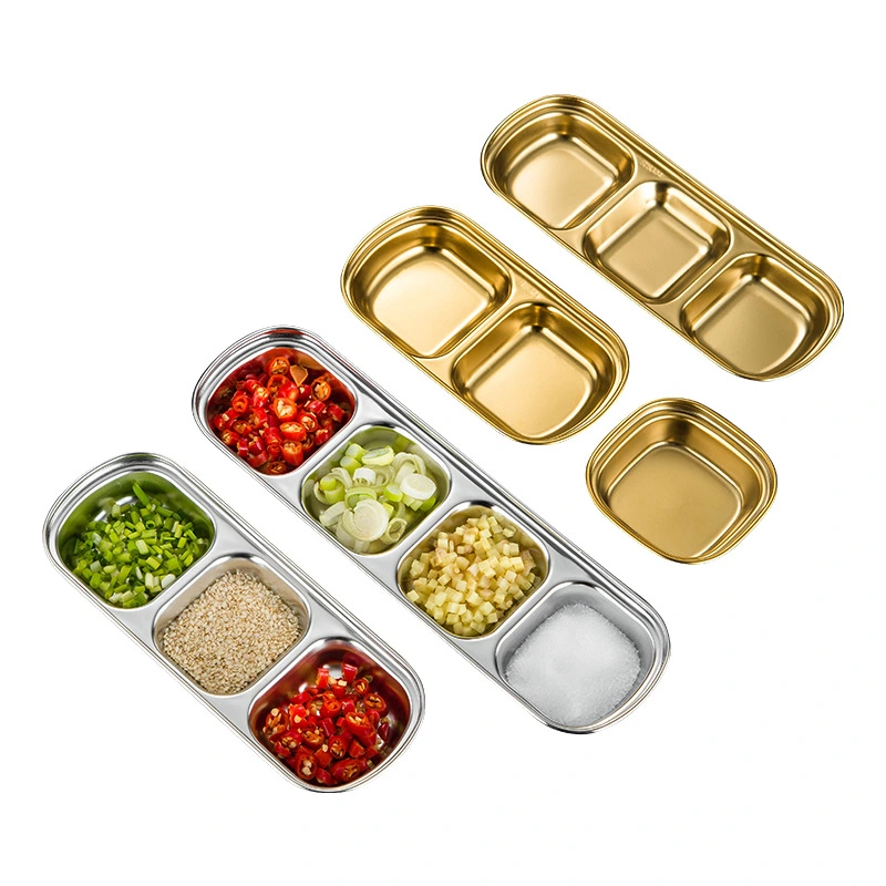 2pcs Stainless Steel Sauce Dish Tabletop Appetizer Serving Tray Reusable Dipping Bowl for Home Restaurant