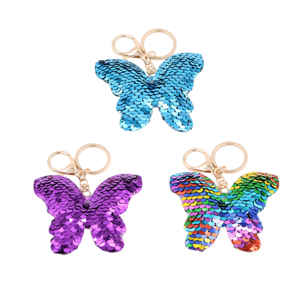 3pcs Key Rings Sequined Key Chains Decorative Pendant for Handbag Car Keys Random Color