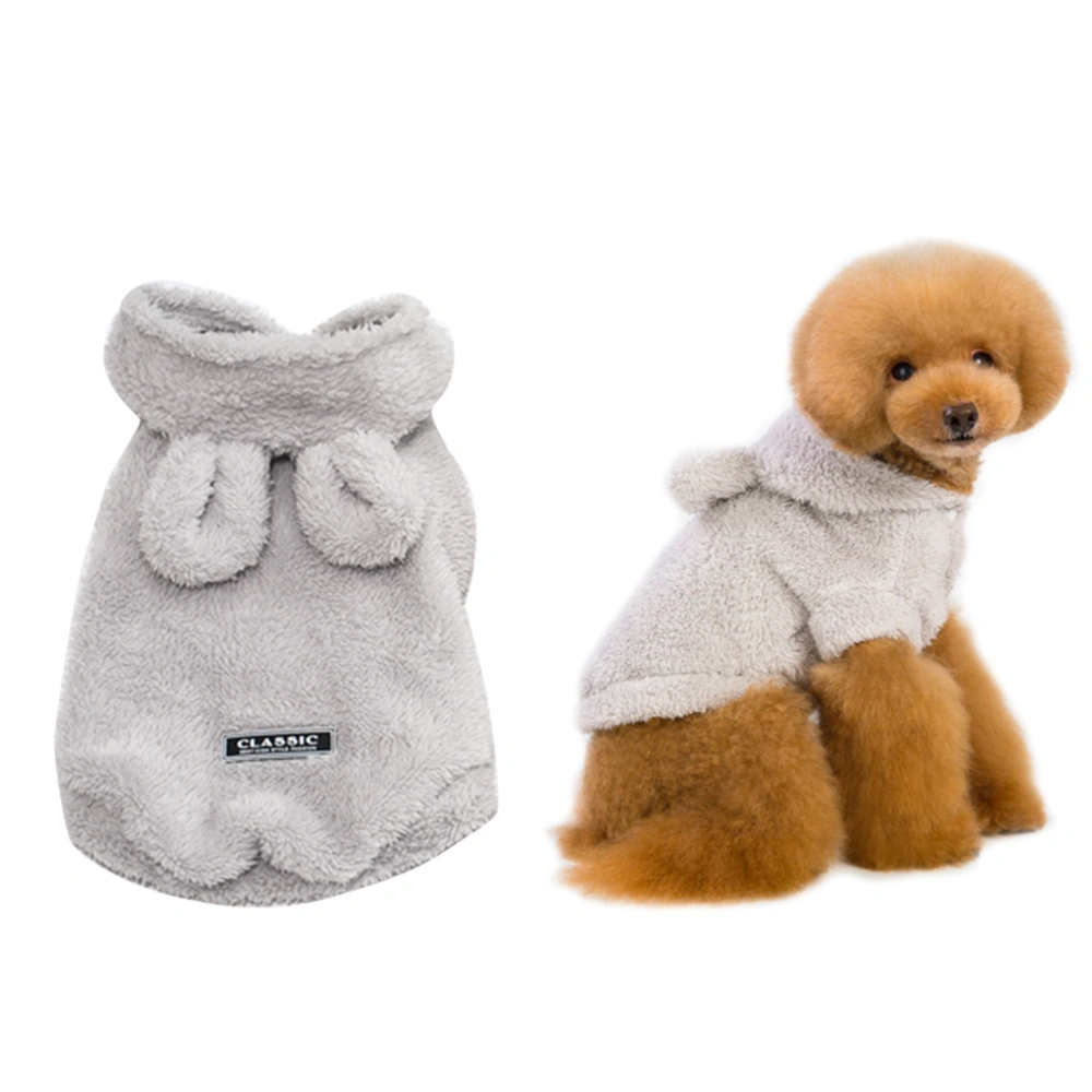 Pet Dog Autumn Winter New Dog Clothes Bear Ears Pet Clothes Solid Color Hooded Thickened Teddy Dog Fleece（Grey,XL)