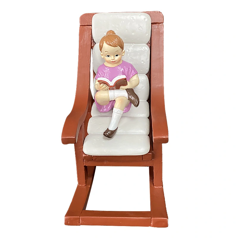 Doll House Furniture Model Miniature Doll House Rocking-chair with Mini Doll Ornament