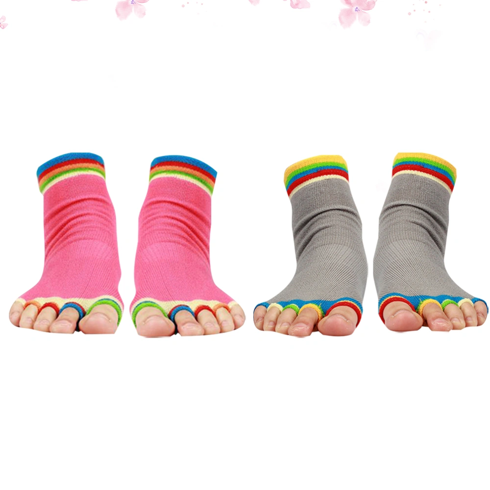 2 Pair Anti-Slip Durable Socks Soles Socks Silicone Socks for Yoga Ballet Dance Fitness Sports(Pink + Dark Grey)