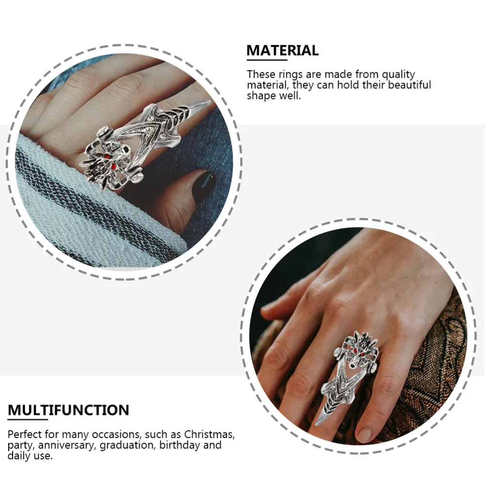 4pcs Punk American Style Rings Dragon Skull Rings Hand Decors Stylish Hand Wears