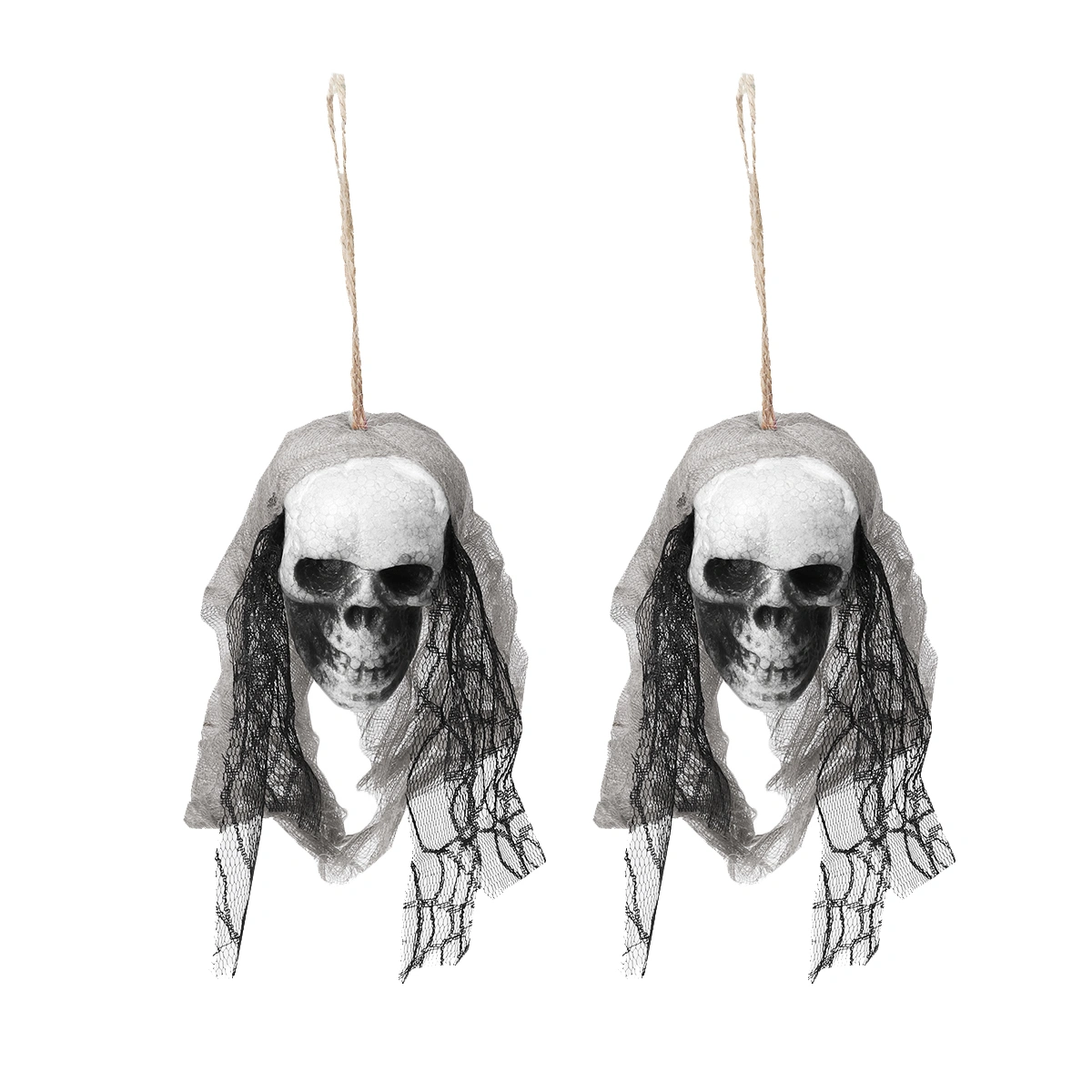 3pcs Halloween Creepy Scary Hanging Skull Skeleton Ghost Halloween Home Garden Yard Bar Decorations Party Supplies Haunted House Props (Grey Cloth)