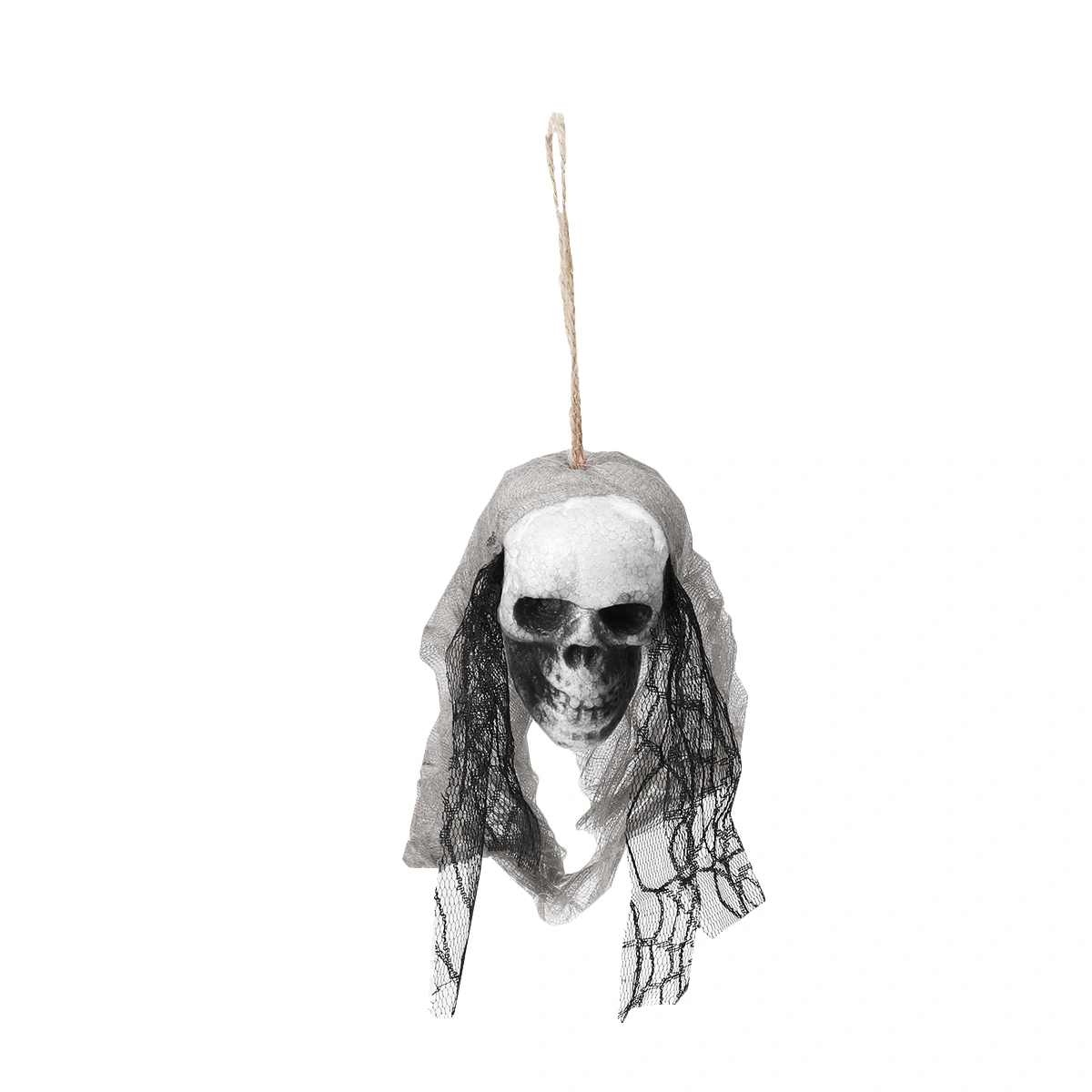 3pcs Halloween Creepy Scary Hanging Skull Skeleton Ghost Halloween Home Garden Yard Bar Decorations Party Supplies Haunted House Props (Grey Cloth)