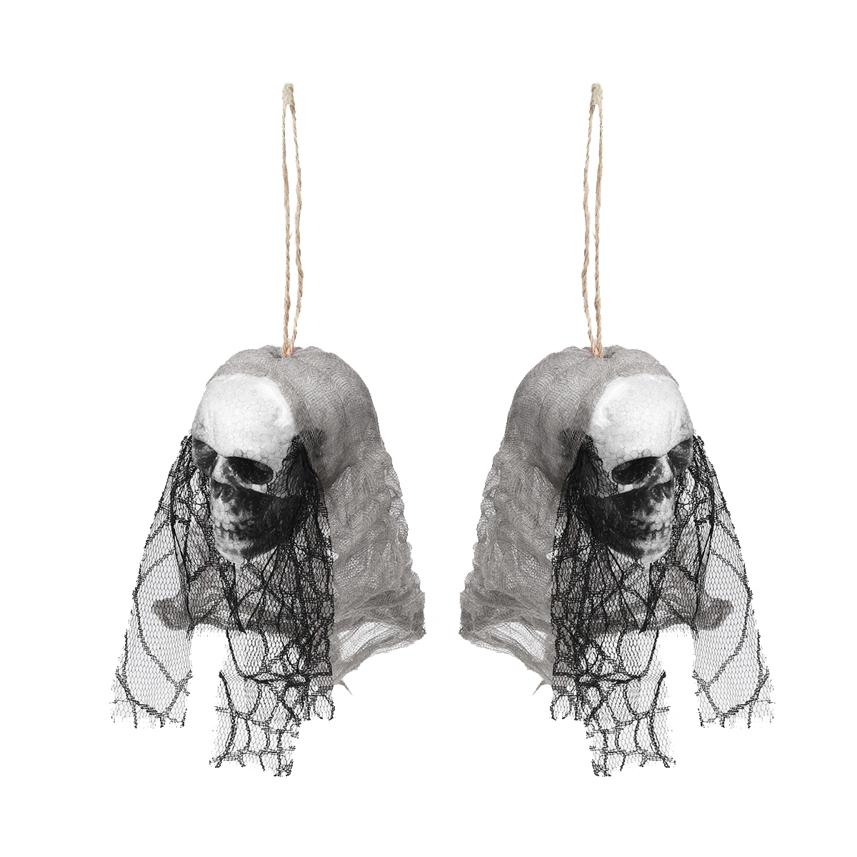 3pcs Halloween Creepy Scary Hanging Skull Skeleton Ghost Halloween Home Garden Yard Bar Decorations Party Supplies Haunted House Props (Grey Cloth)