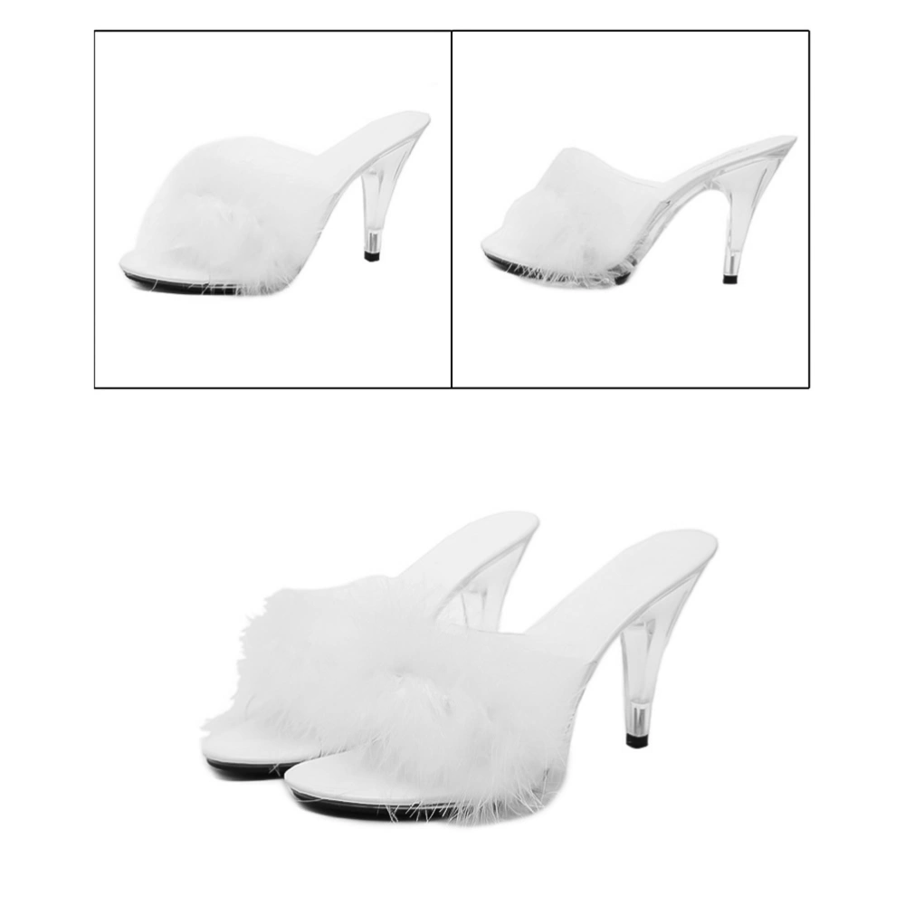 1 Pair of Sexy Super High Heels Shoes Transparent Sandals Nightclub Slippers Plush Large Size Shoes White Size 40 25CM, 8US, 5.5UK, 39EU, 9.825Inch