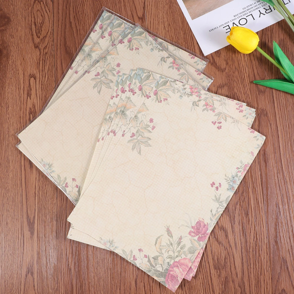 50pcs European Style Paper Retro Writing Paper Vintage Letter Paper Romantic Stationery (Green Rose)