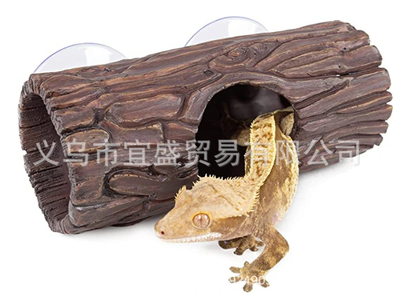 Reptile Hide Cave Resin Hollow Trunk Statue Reptile Hideout Hermit Crab Climbing Toy