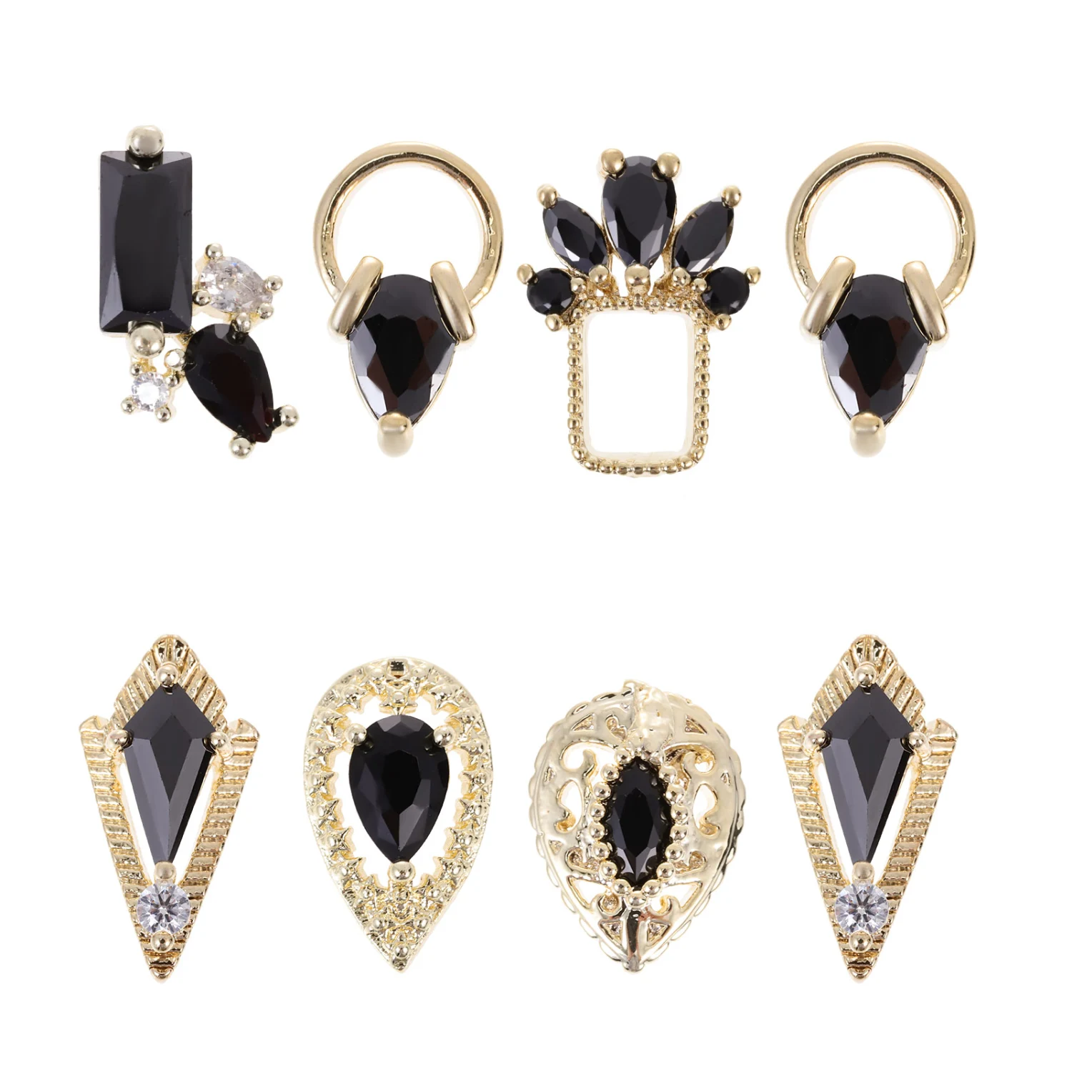 8Pcs Black Zircon Decorations for Nail Art Beautiful Nail Art Accessories Random Style