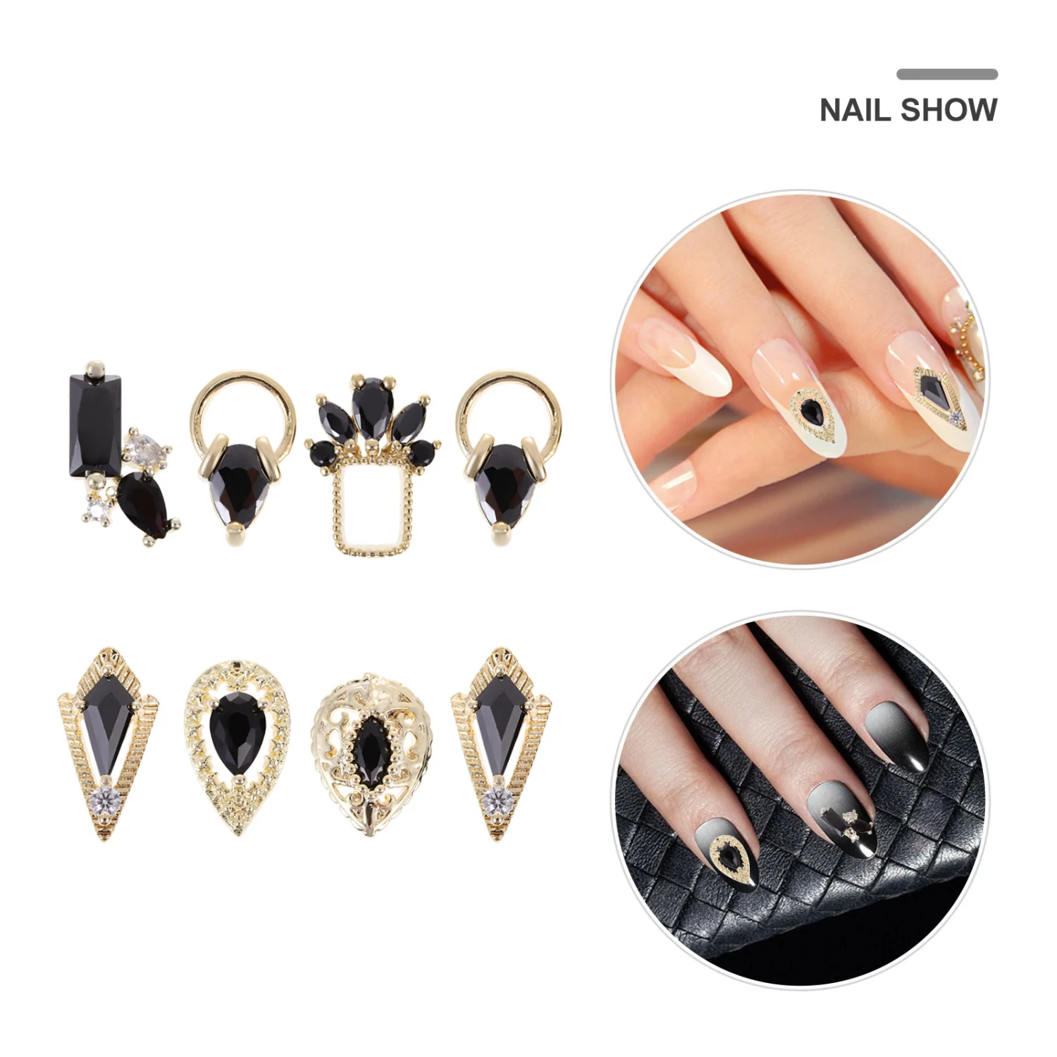 8Pcs Black Zircon Decorations for Nail Art Beautiful Nail Art Accessories Random Style