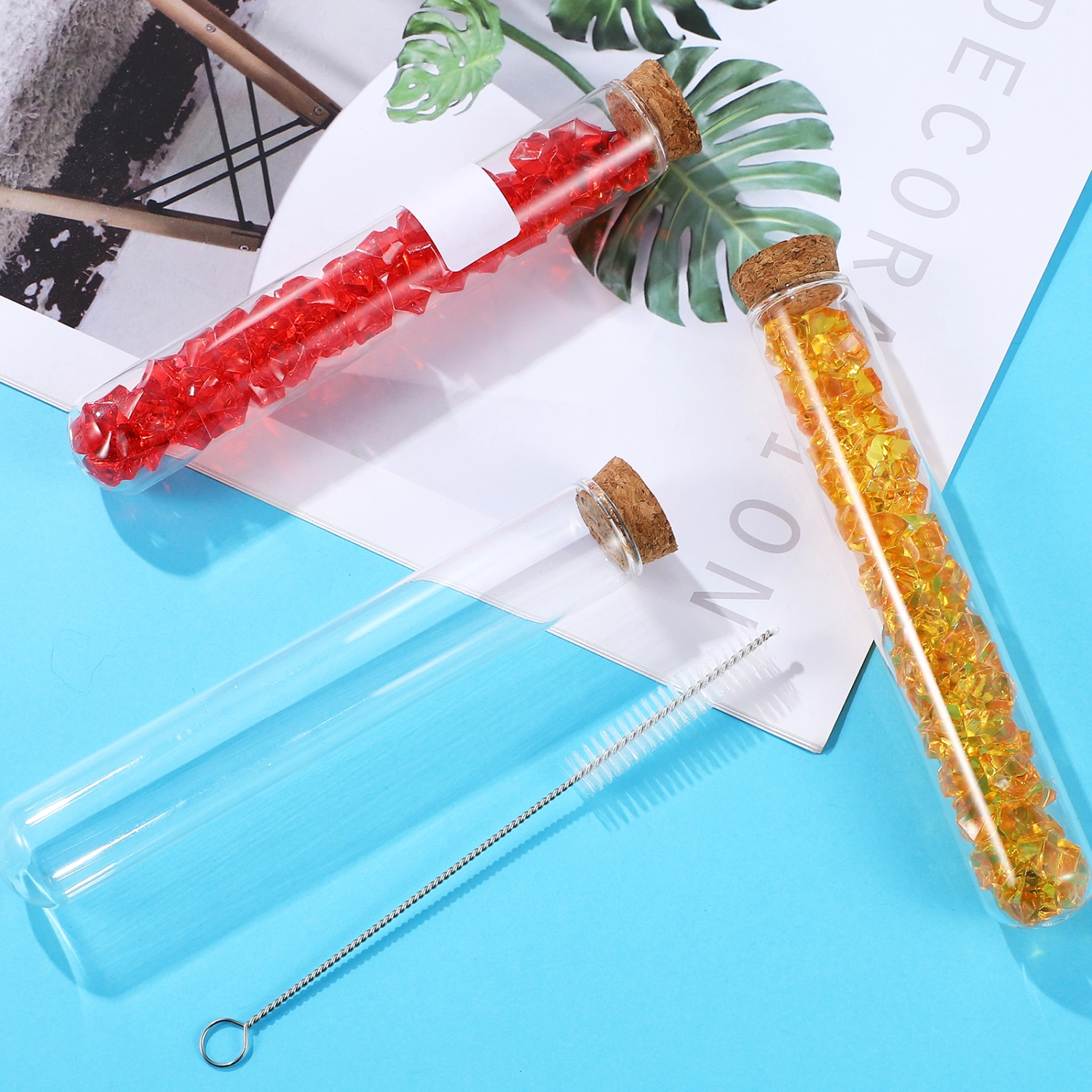 5 Pcs Glass Test Tubes with Cork Stoppers Clear Test Bottles Transparent Sealing Test Tubes with Label and Cleaning Brush
