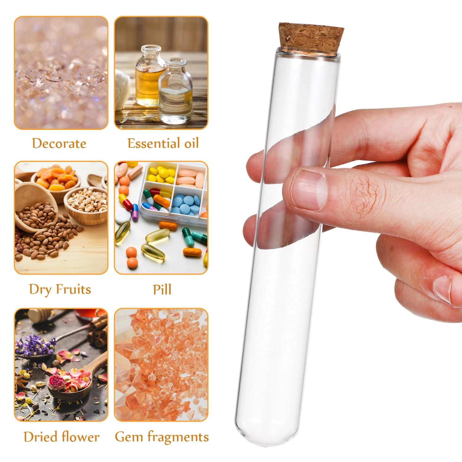5 Pcs Glass Test Tubes with Cork Stoppers Clear Test Bottles Transparent Sealing Test Tubes with Label and Cleaning Brush