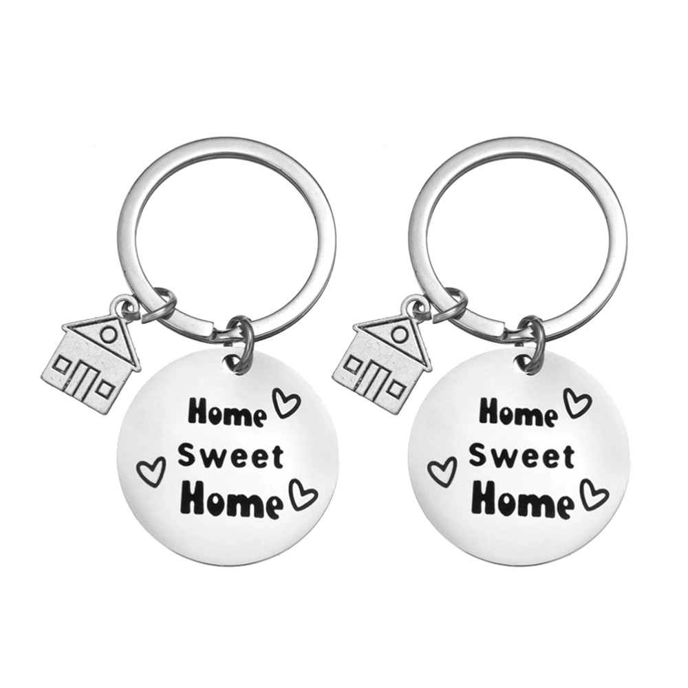 2pcs Heart Keychains Housewarming Key Holder Letter Printing Pendant Stainless Steel Key Rings Ornaments New Home Housewarming Party Gifts