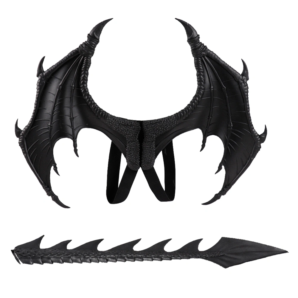 Black Dragon Wings and Tail Clothing Accessory Set Children Cosplay Costume Performing Prop Decorative Stage Props for Halloween Carnival