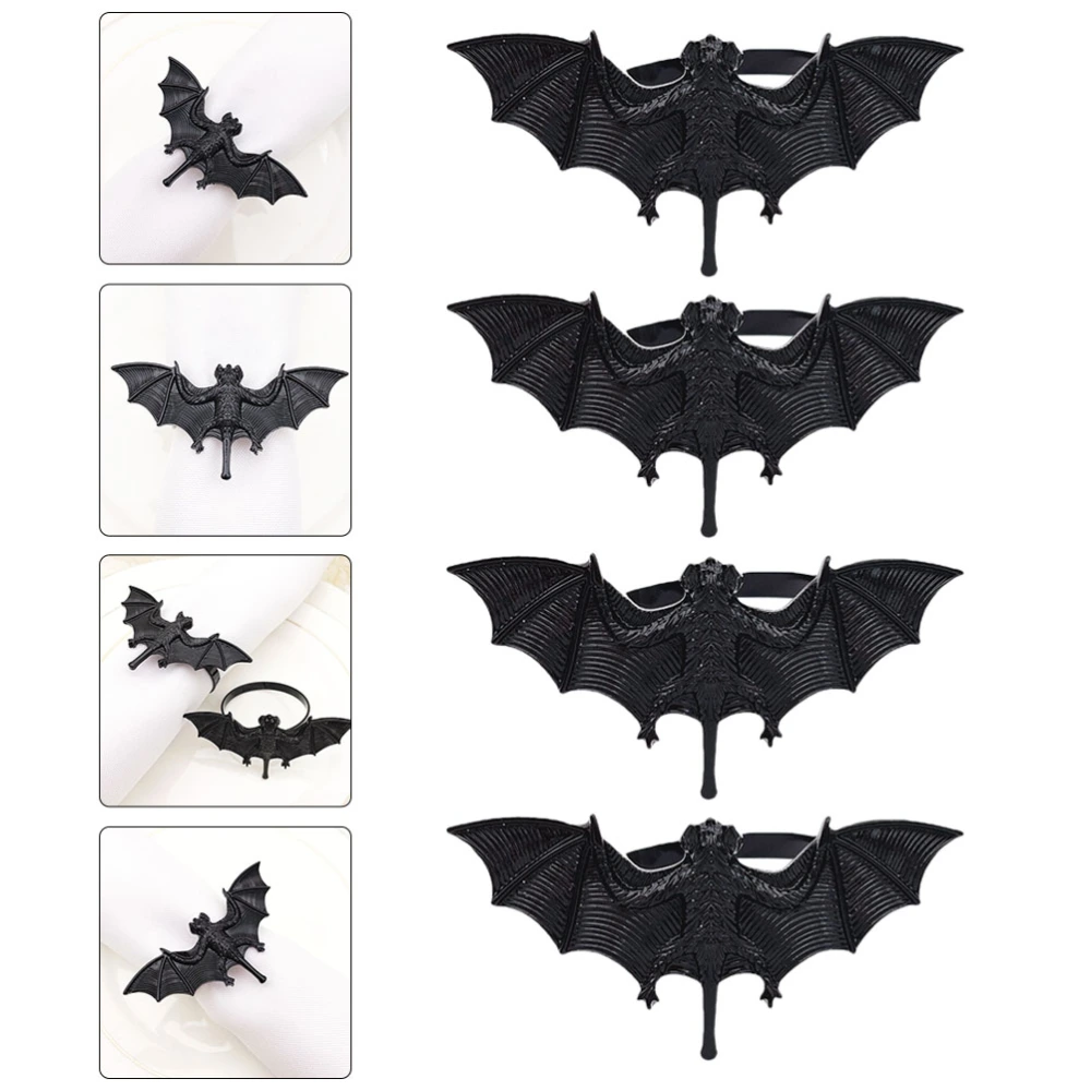 4pcs Halloween black bat napkin buckles Halloween Napkin Rings (Black)