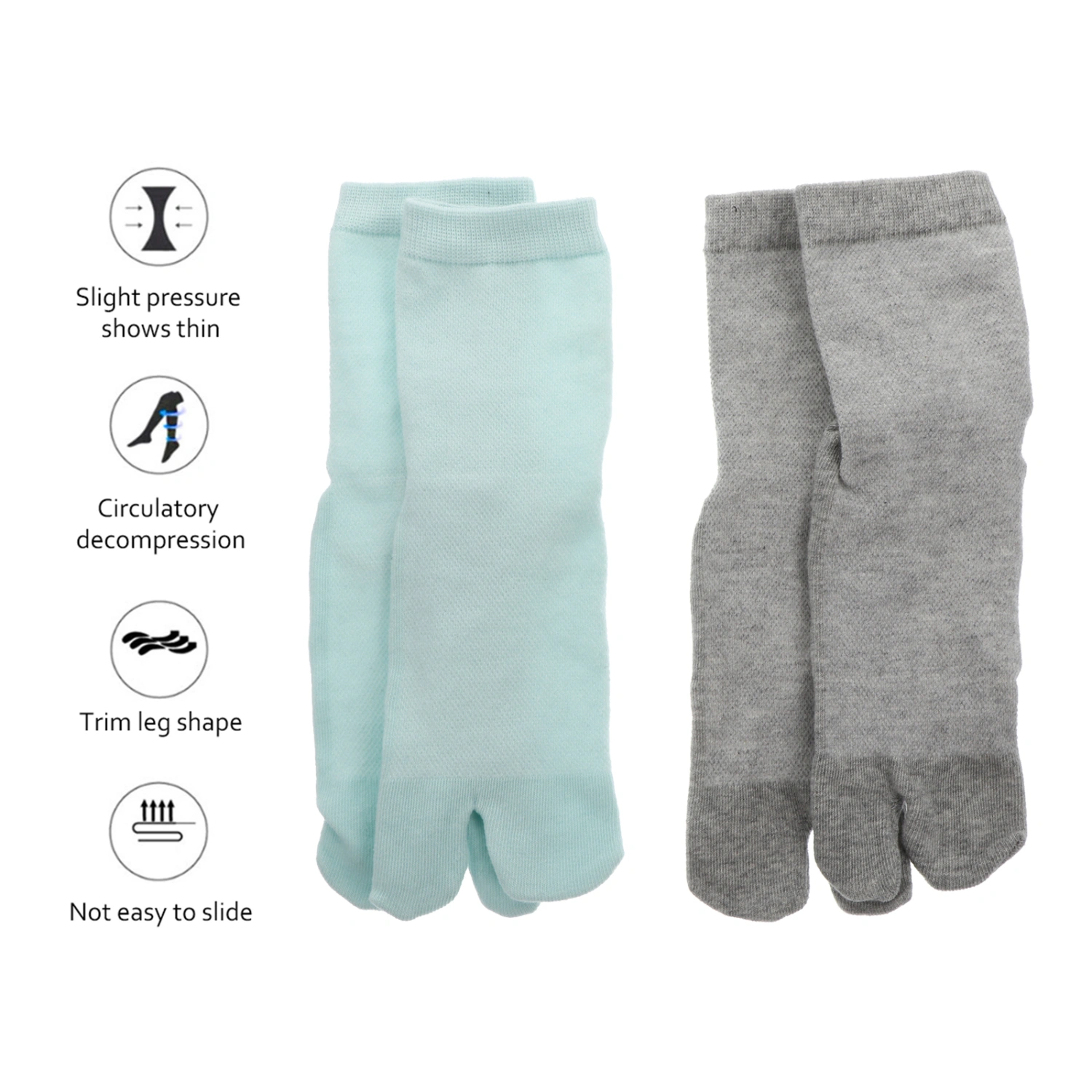 2 Pairs Simple Women Non-slip Socks Two Toe Woman Socks Fashion Girl Summer Sock