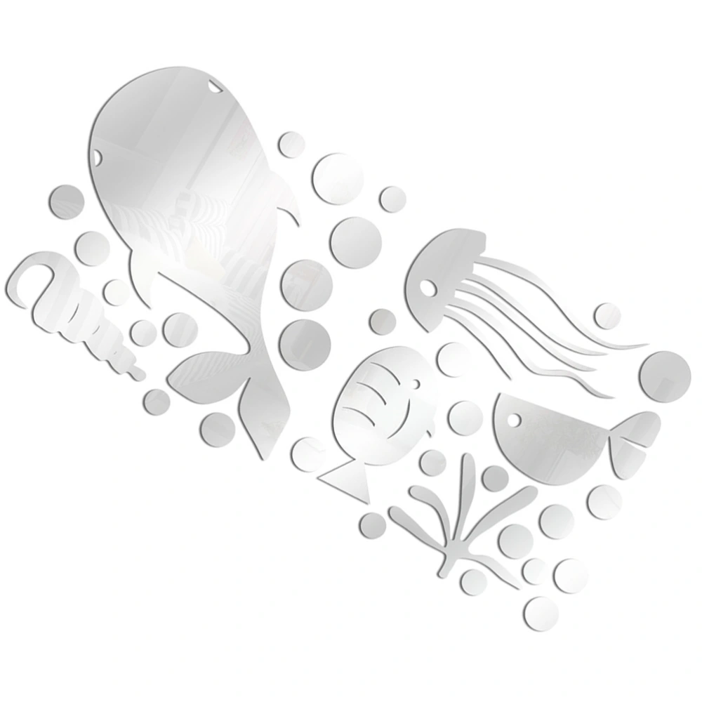 1 Set Mirror Decal Wall Sticker Decoration Acrylic Mirror Decal Wall Fish Sticker