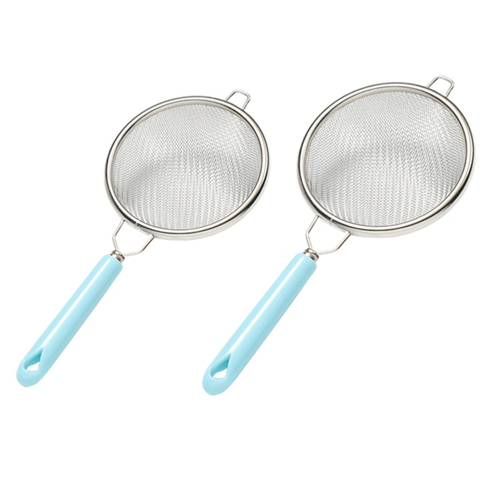 2pcs Household Stainless Steel Strainer Filter Mesh Sieves Strainer Colander Kitchen Gadget for Home (Small + Large Silver + Blue)