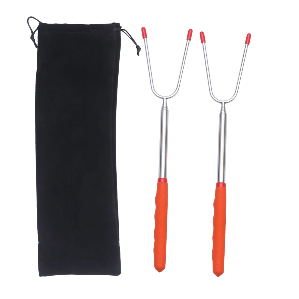 3pcs Stainless Steel Roasting Sticks Extendable Skewers Telescoping Barbecue Fork for Outdoor Camping (2 Forks+Black Bag)