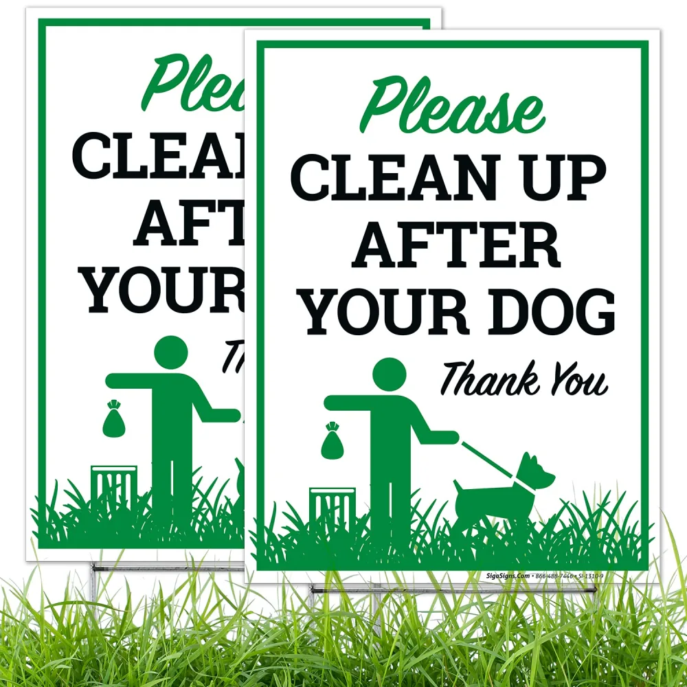  2Pcs Metal Dog Poop Warning Sign Pet Dog Toilet Warning Sign Clean Up After Your Dog Notice Sign