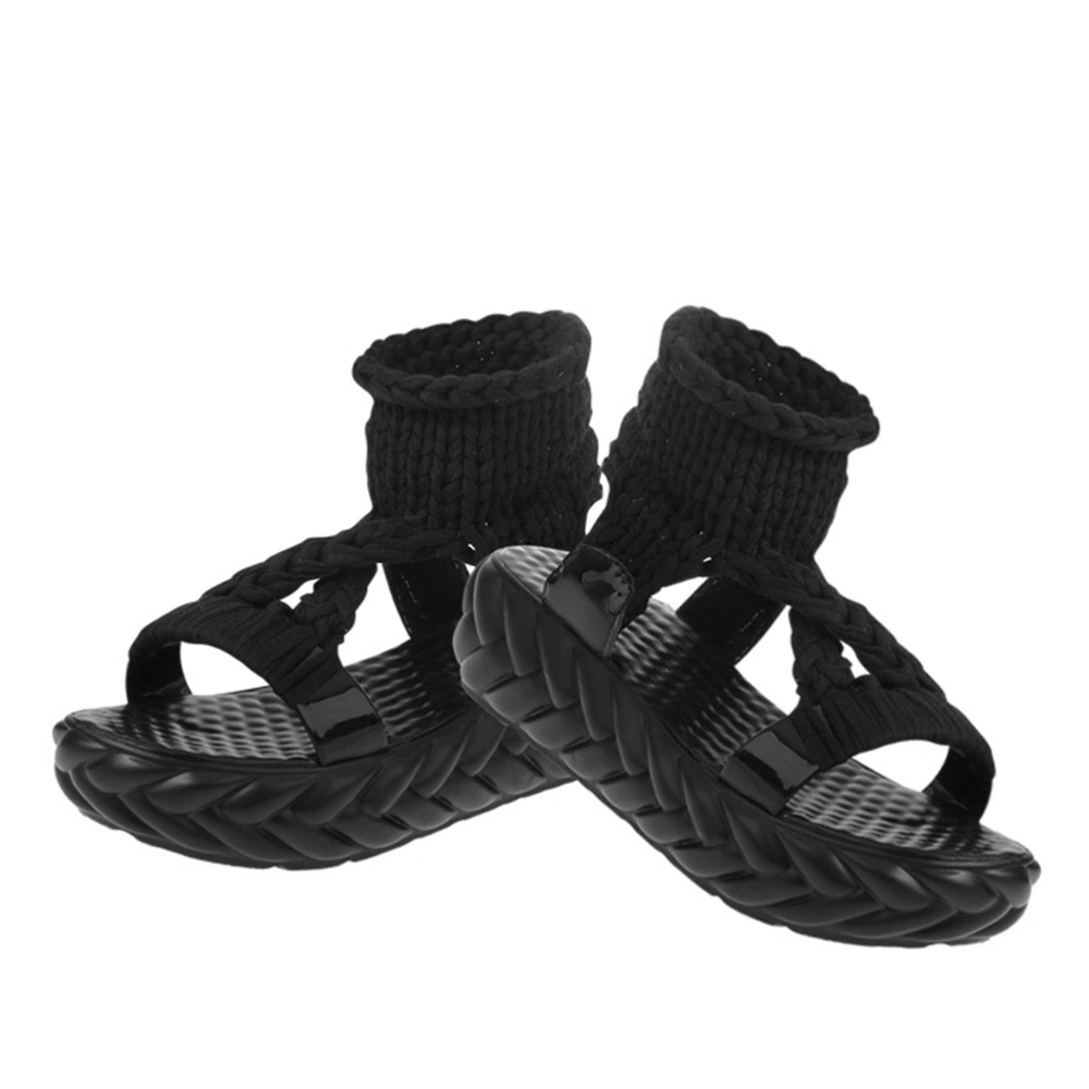 1 Pair Woollen Ladies Sandals Knitting Sandals Summer Slipper Wood Sandals Summer Shoes for Women Students Girls (Black 36 23CM, 6US, 3.5UK, 36.5EU, 9.039 Inch)