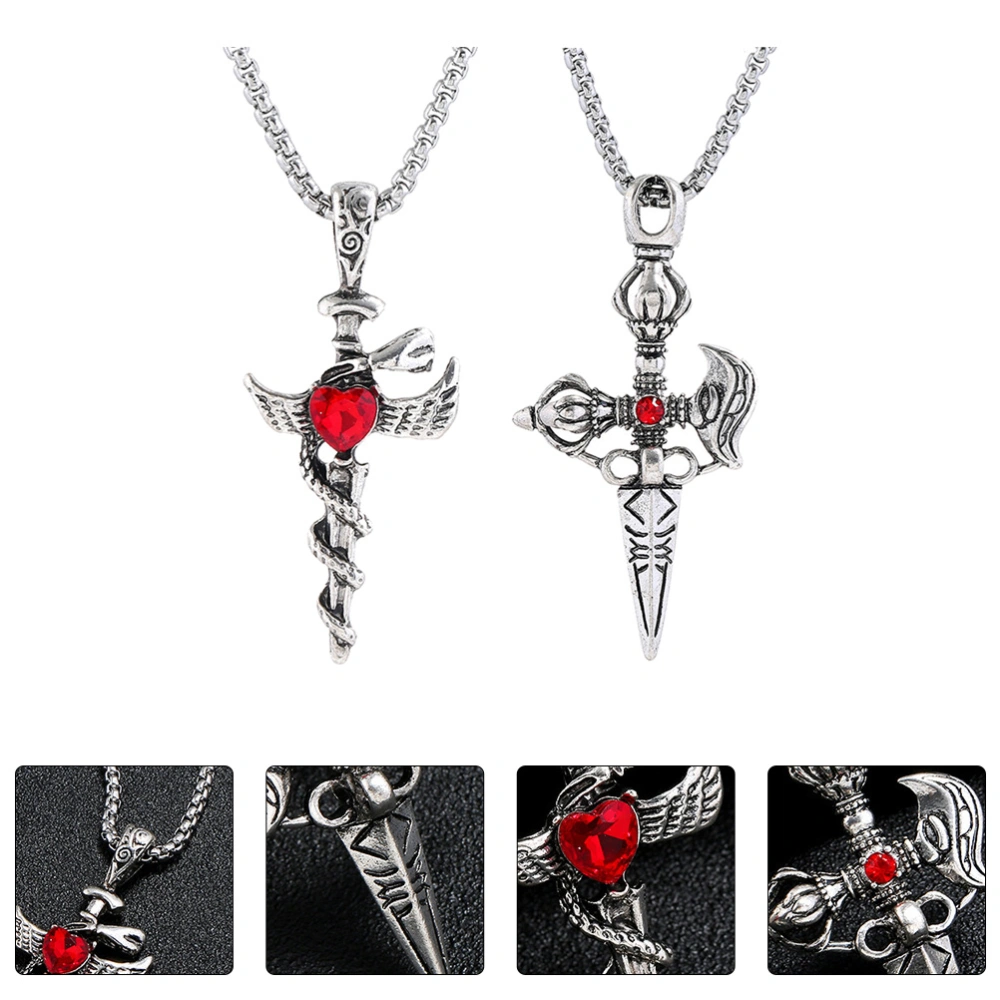 2PCS Alloy Male Cross Necklace Fashion Gothic Style Metal Neck Chain (2 Styles)