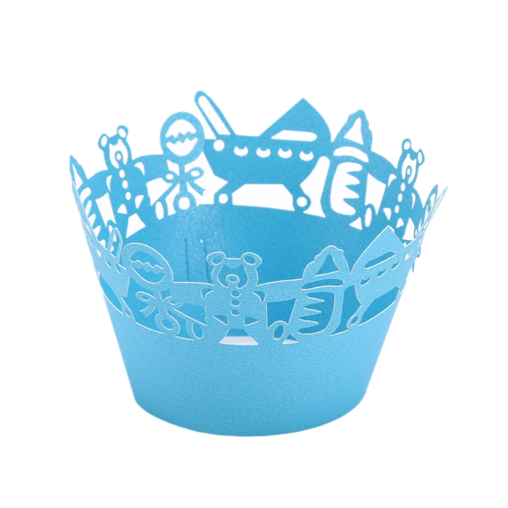 50pcs Baby Carriage  Cut Cupcake Wrapper Liner Baking Cup for Wedding Birthday Party Decoration (Blue)