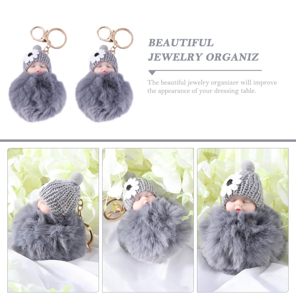 2Pcs Pompom Keychian Adorable Fluffy Keychain Pompom Bag Pendant Plush Key Chain