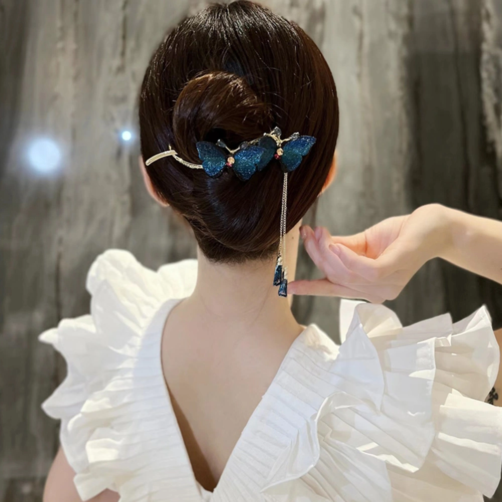  Butterflies Hair Clip Metal Hair Clamp Chinese Exquisite Tassel Hairpin for Women