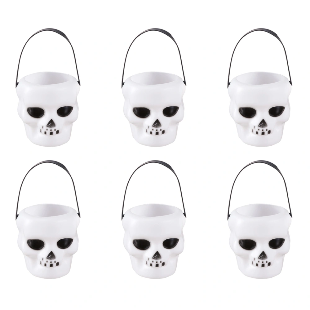 6pcs White Skull Barrel Halloween Handheld Skeleton Candy Bucket Props Layout Ornaments for Halloween Party