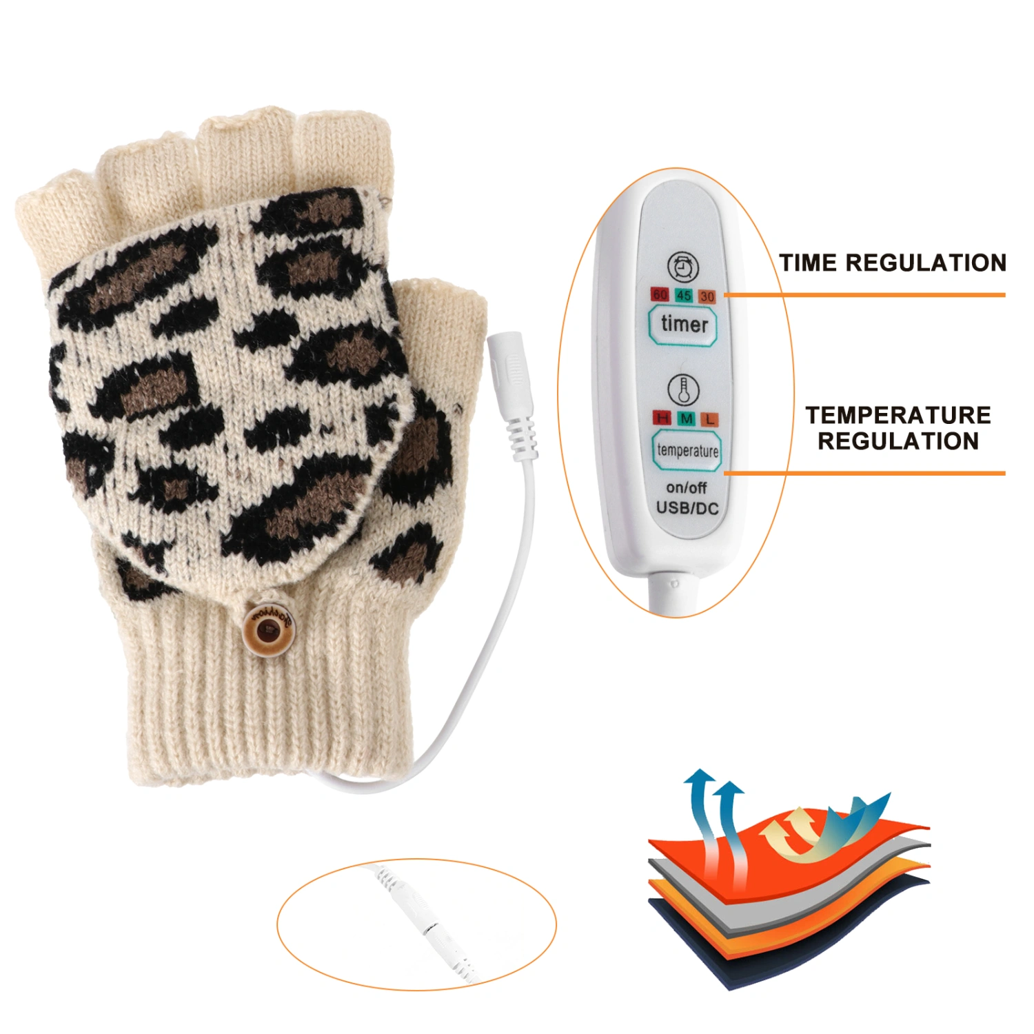 1 Pair USB Heated Gloves Adjustable Temperature Winter Full Half Finger Mitten