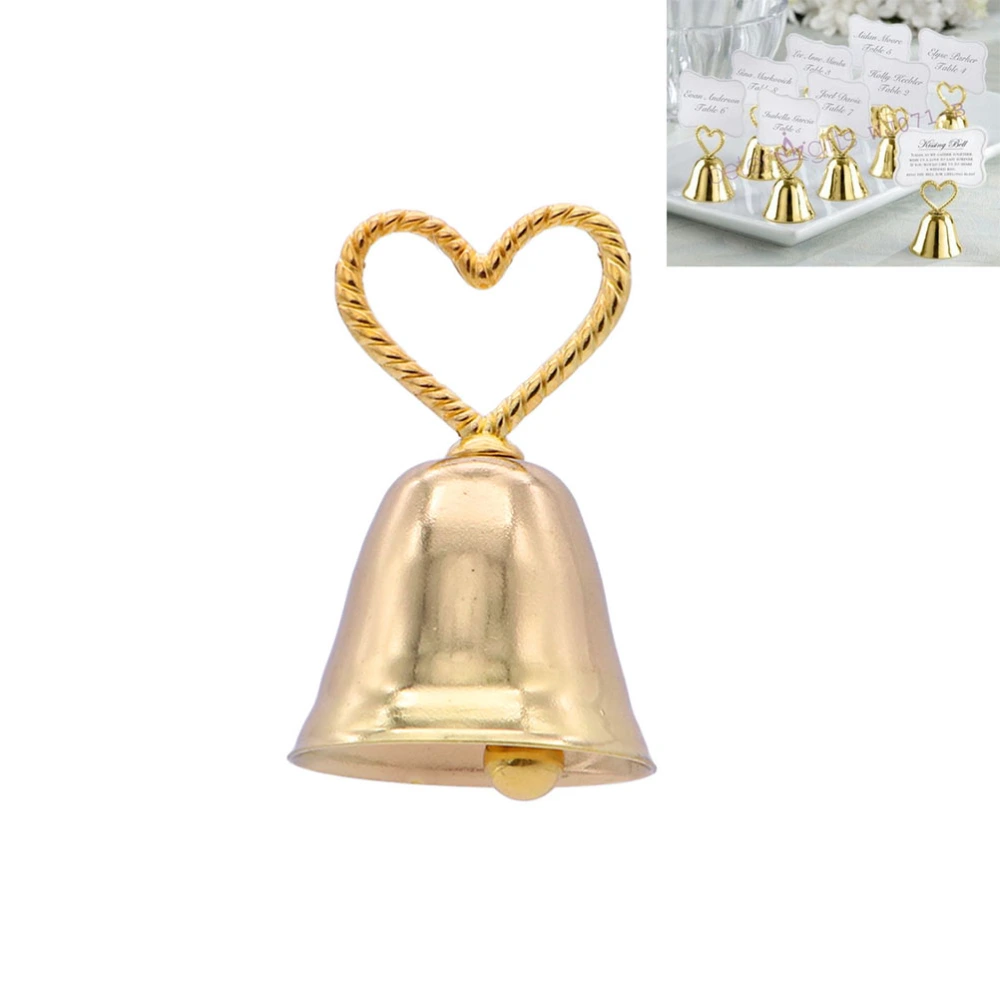 2 Pcs Thread Heart Bell Shape Place Photo Holder Bridal Wedding Metal Name Clip Desktop Menu Memo Clip for Wedding Banquet (Golden)