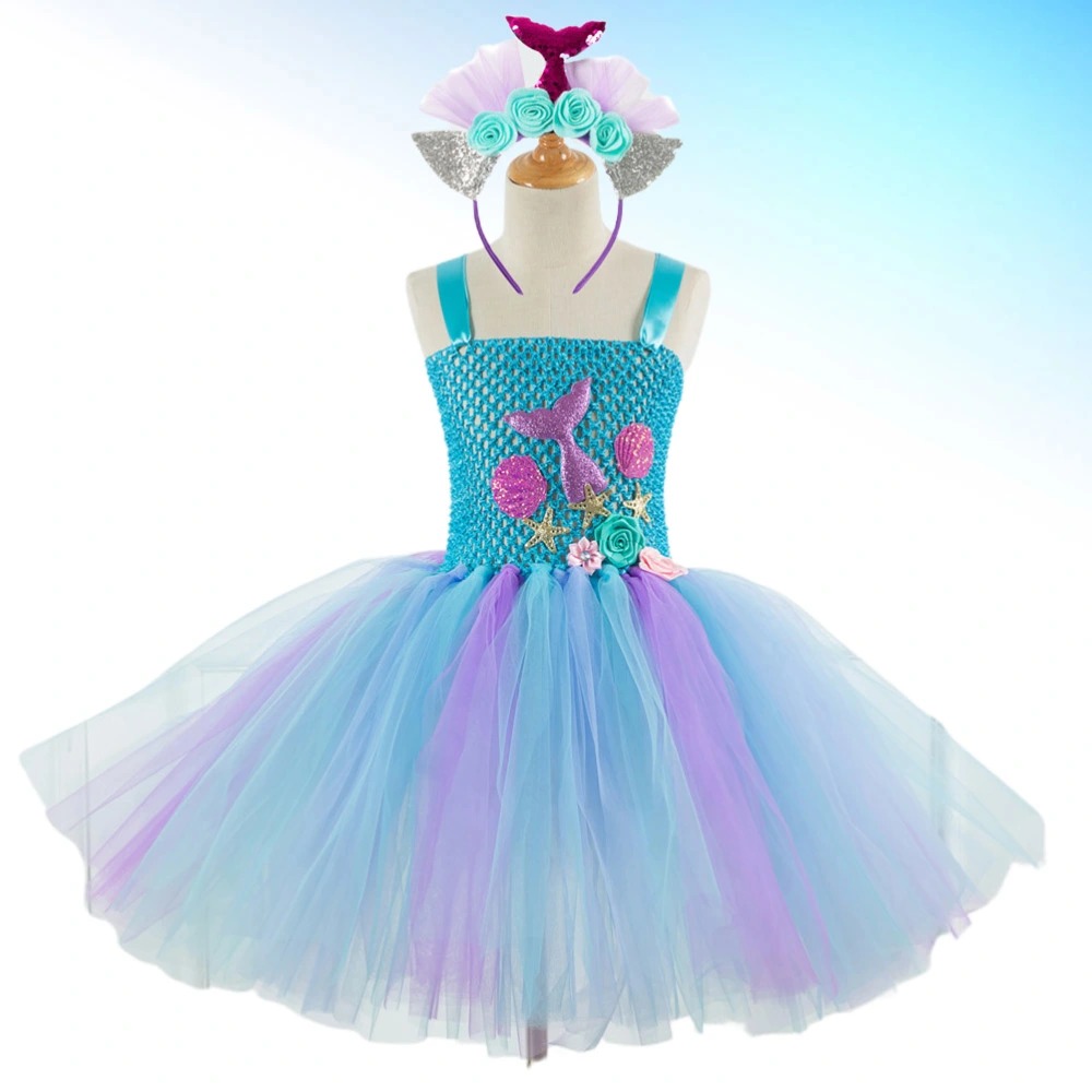 Girls Tutu Skirt Mermaid Style Dress Cospaly Costume for Party Birthday with Hair (Size 6-7Y Fit For 120CM Sx-hd93430)