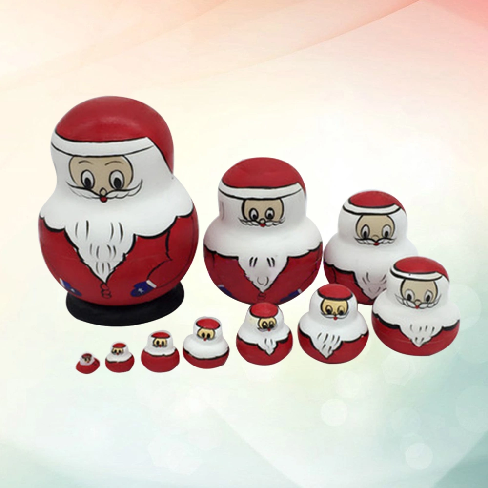 10PCS Santa Claus Snowman Russia Nesting Dolls Puzzle Wooden Toys Gift Home Decor