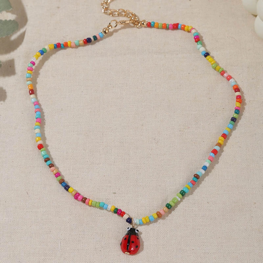 1PC Bohemian Style Female Necklace Creative Ladybug Handmade Beads Necklace